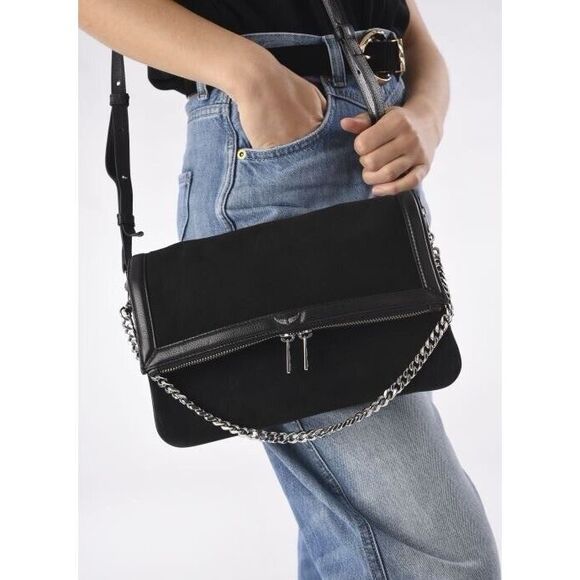 New ZADIG&VOLTAIRE  Suede Rock Novel Foldover Chain Strap Bag - Picture 1 of 11
